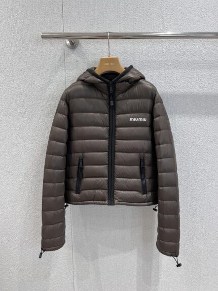 Miumiu Logo-Embroidered Lightweight Hooded Down Jacket