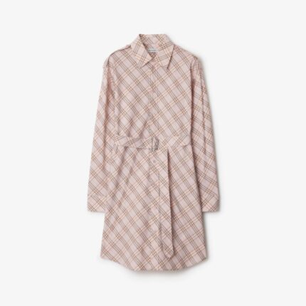 Burberry Light Pink Checked Cotton Shirtdress