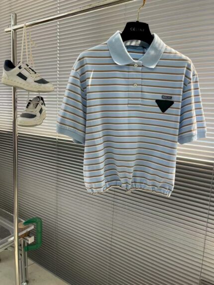 Prada New Nautical-style Retro Striped Short-sleeve