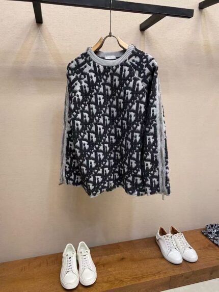 Dior Wool Blend Jacquard Knit Sweater
