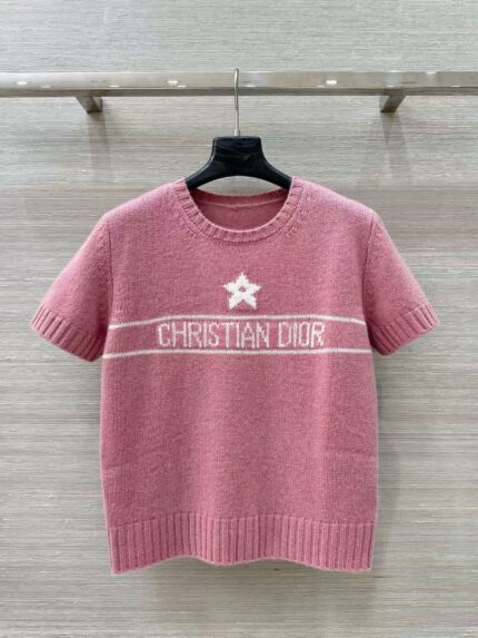 Dior Star Letter Cashmere Short-Sleeve Sweater