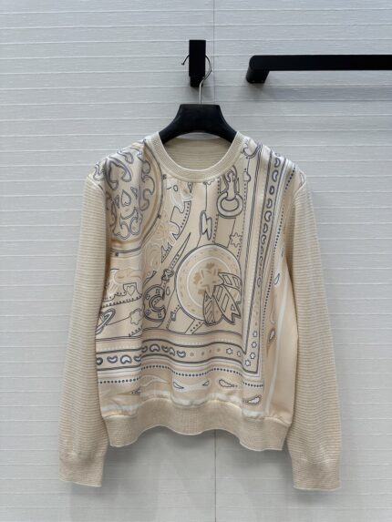 Hermès Candy Libris printed pattern spliced knitted top
