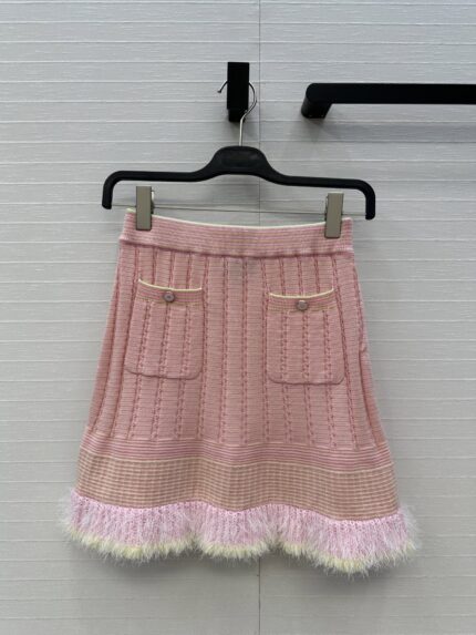 Chanel White Moonlight Pink Knitted Skirt