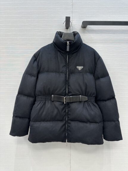 Prada Stand-Collar Belted Wool Down Jacket!