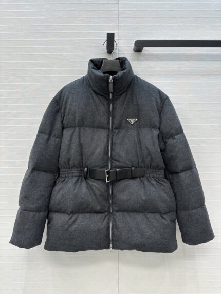 Prada Stand-Collar Belted Wool Down Jacket!