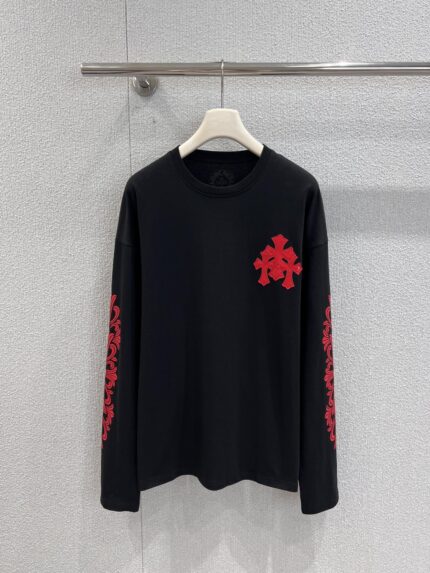 Chrome heart* 25Fw Early Autumn New Style Red Patent Leather Cross Crew Neck Long-sleeve T-shirt