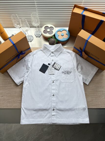 Louis Vuitton 25ss Cherry Blossom Train Embroidery Short-Sleeve Shirt