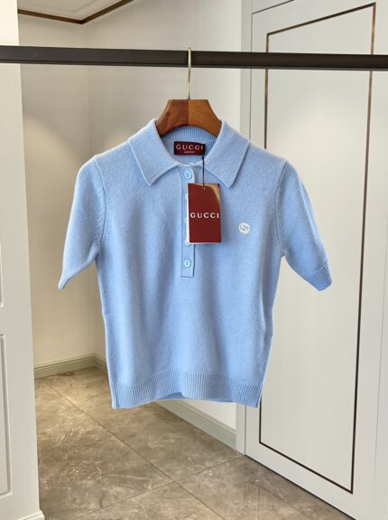 Gucci Wool and Cashmere Lapel Knit Short-Sleeve