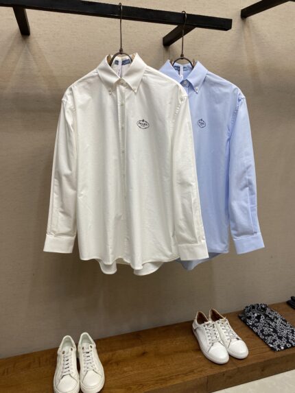 Prada Classic Embroidered Lapel Button Long-sleeve Shirt.