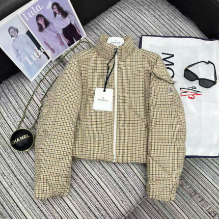 Moncler Houndstooth Stand-Collar Down Jacket