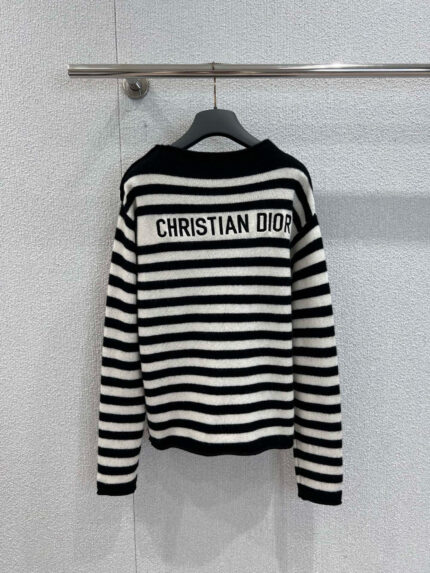 Dior Nautical Style Shoulder Button Stripe Knit Sweater
