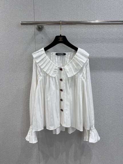 Chanel 25Fw Autumn/Winter New Style Single-Breasted Pleated Doll Collar Long-Sleeve Shirt
