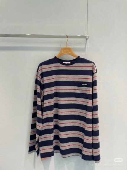 MIU MIU 25fw Gray-blue Striped Long-sleeve