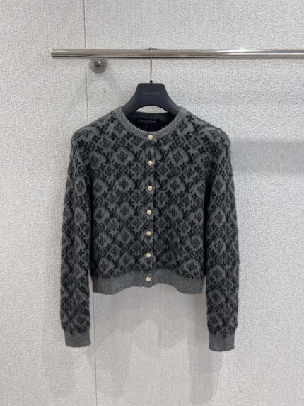 Louis Vuitton Crew Neck Jacquard Cashmere Blend Knit Cardigan