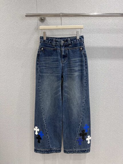 Chrome Hearts Cross Collage Wide-Leg Denim Pants