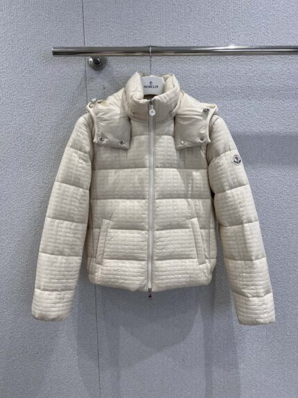 Moncler Waffle Geometry Quilted Hooded Short Down Jacket