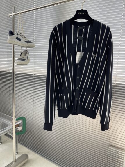 PRADA    Striped jacquard embroidered cardigan