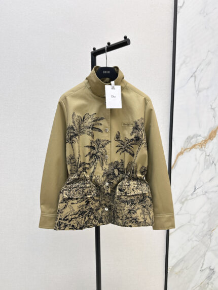 Dior Printed Stand-Collar Waist-Cinched Trench Coat