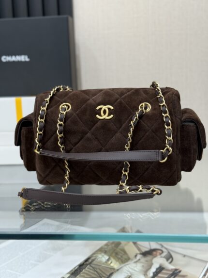 Chanel25K deerskin dark brown bowling bag
